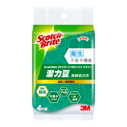 3M SDTU-4M 潔力豆鍋/爐具專用海綿菜瓜布-綠(4片/包)